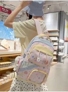 Schattige roze schoolrugzak met meerdere vakken voor meisjes grote capaciteit studententas