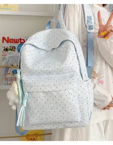 Leuke blauwe anime-stijl canvas rugzak met cartoonpatroon, casual dagrugzak voor studenten.