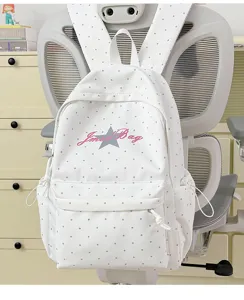 Schattige Japanse stijl stippen rugzak voor school en vrije tijd met handig voorvakje.