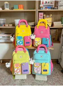Koreaanse stijl dopamine kleurenblok vrouwen rugzak, trendy vrije tijd reizen lichte schooltas