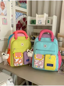 Koreaanse stijl dopamine kleurblok vrouwen rugzak trendy casual lichtgewicht schooltas