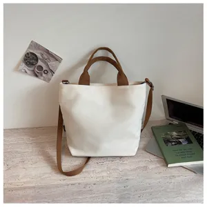 Sac cabas en toile style coréen vue de détail, sac à bandoulière décontracté élégant.