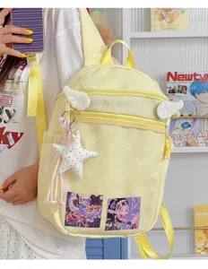 Leuke stippen engelen vleugels rugzak voor meisjes, zoete kleine schooltas met sterrenpatroon.