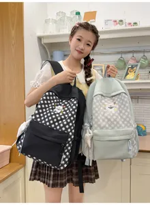 Modieuze ruitjes campus rugzak grote capaciteit Koreaanse stijl strik schooltas voor tieners.