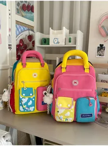 Dopamine colorblock casual rugzak, levendige studententas met leuke koeienprint zakken.