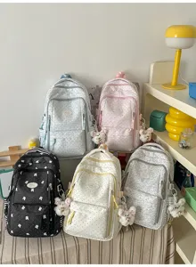 Japanse stijl zoete stippen schoolrugzak voor studenten met schattige hangers