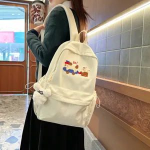 Minimalist Nylon Backpack For Women Large Capacity Lightweight School Bookbag Breathable Cartoon Embroidered Student Backpack Travel Daypack Bag