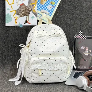 Koreaanse stijl polkadot rugzak met kanten afwerking voor dagelijks gebruik van meisjes