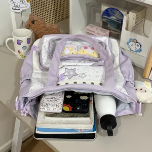 Leuke pastel doorzichtige Itabag grote capaciteit canvas handtas voor meisjes school.