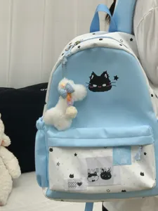 Leuke blauwe studenten rugzak met ster kat design grote capaciteit casual schooltas