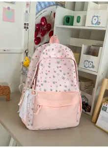 Roze esthetische rugzak met strik en hart patroon grote capaciteit schooltas casual