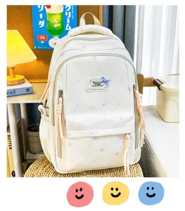 Japanse stijl zoete sterrenpatroon canvas schoolrugzak voor tienermeisjes dagelijkse reizen.