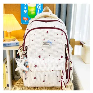 Japans stijl schattig sterpatroon canvas casual rugzak voor scholieren dagelijks.
