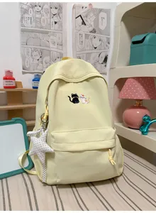 Koreaanse stijl canvas casual rugzak voor studenten met schattig kattenborduurwerk.