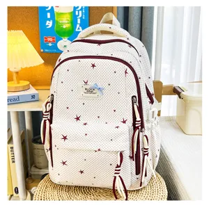 Japanse stijl polkadot ster canvas rugzak casual schooltas voor vrouwen en tieners.
