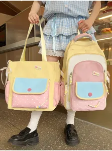 Leuke dopamine kleurenblok schoolrugzak en totebag set voor dagelijks gebruik van scholieren.