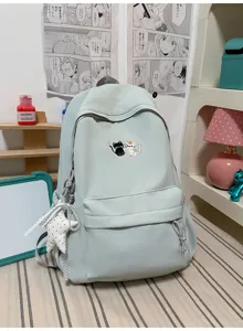 Casual minimalisten rugzak voor vrouwen en studenten met leuke kattenborduurwerk grote capaciteit.