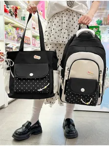 Koreaanse stijl schoolrugzak en tote bag set, schattig stipjes ontwerp voor studenten dagelijks.