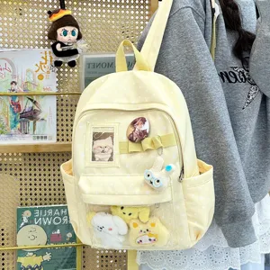 Zaino giallo a pois con finestra trasparente, grazioso itabag per studenti e fan di anime.
