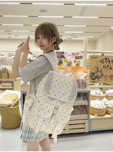 Koreaanse vintage polkadot rugzak, casual schattige schooltas voor dagelijks gebruik.
