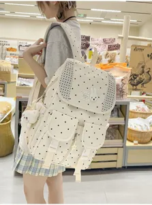 Koreaanse stijl polkadot vintage rugzak schattige casual schooltas voor meisjes dagelijks gebruik