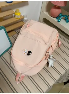 Leuke roze casual rugzak voor studenten met kattenborduurwerk en grote dagelijkse capaciteit