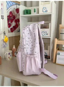 Leuke paarse rugzak met strik en hart print esthetische schooltas voor tienermeisjes dagelijks