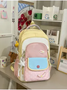 Kleurrijke dopamine kleurenblok schoolrugzak voor studenten, schattig multi-pocket.