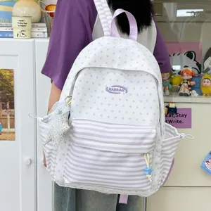 Nylon School Rugzak Voor Meisjes Sterren Stippen Print Grote Capaciteit Casual Reizen Rugzak College Schooltas Laptop Tas Met Hanger