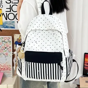 Frisse Academiestijl Gestreepte Gepunkte Rugzak Waterdicht Nylon Multi-zak Grote Capaciteit Schooltas Voor Studenten Vrouwen Casual Rugzak