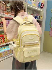 Schattige Koreaanse rugzak met ruitjespatroon voor meisjes, multifunctionele schooltas.