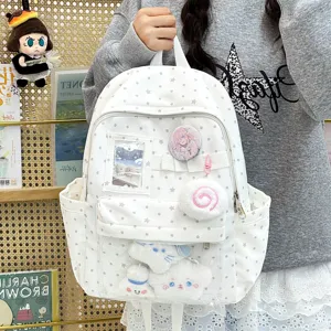 Zaino scolastico bianco a pois con stelle e finestra trasparente ita bag per studenti