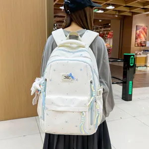Nylon Ster Stippen Schoolrugzak Leuke Preppy College Student Boekentas Kleurblok Reizen Schoudertas Voor Unisex