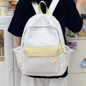 Casual gestreepte split-rugzak voor dames, leuke schooltas met meerdere zakken erin.