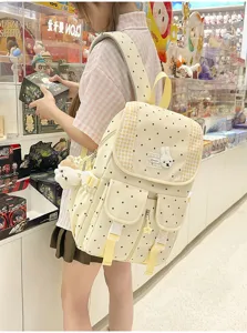 Koreaanse vintage polkadots rugzak schattige schooltas casual dagelijkse studentenrugzak geel