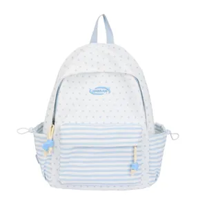 Schattige blauw-witte sterren gestreepte rugzak voor meisjes, grote schooltas hoofdaanzicht