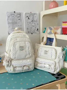 Schattige sterren strepen rugzak en tote bag set voor meisjes, lichtgewicht esthetische stijl.