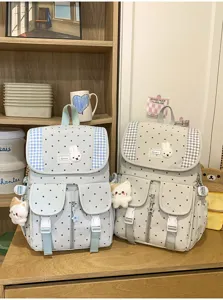 Koreaanse stijl polka dot retro rugzak voor studenten, schattige casual schooltas met zakken.