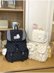 Koreaanse stijl polkadot vintage rugzak met schattig konijnenpluche hanger voor dames