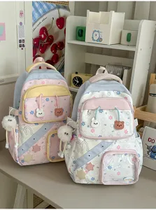 Schattige pastel schoolrugzak voor meisjes, grote esthetische studententas met sterrenprint.