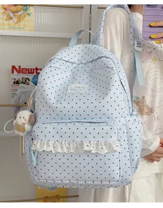 Koreaanse schattige polkadot rugzak met kantrand, lichte schooltas detailweergave