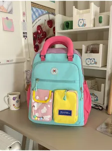 Leuke dopamine kleurenblok rugzak voor dames casual reizen studenten schooltas nieuw