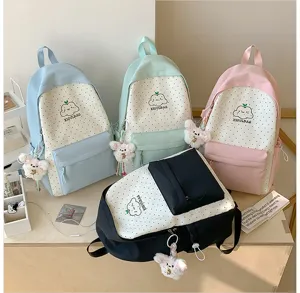 Leuke canvas rugzak met stipjes voor meisjes, casual grote schooltas in mooie detail.