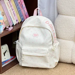 Schattige grote studenten rugzak in wit met roze sterren print casual schooltas voor dagelijks