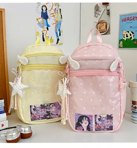 Schattige engelen vleugels ita rugzak met doorzichtig vak, sterrenpatroon schooltas voor meisjes.