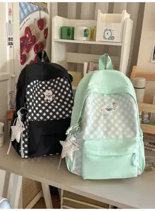 Modieuze rucksack met ruitjes campus grote capaciteit Koreaanse stijl schooltas met schattige hond.