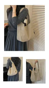 Minimalistische einfarbige Segeltuch Tragetasche lässige Schultertasche Damen Alltag