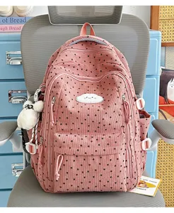 Roze corduroy rugzak met sterrenprint schattige casual schooltas voor dagelijkse reizen.