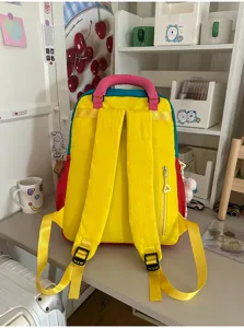 Koreaanse stijl colorblock rugzak voor dames, schattige casual schooltas voor dagelijkse reis.