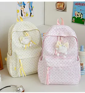Koreaanse stijl schattige polkadot canvas rugzak grote capaciteit schooltas meisje